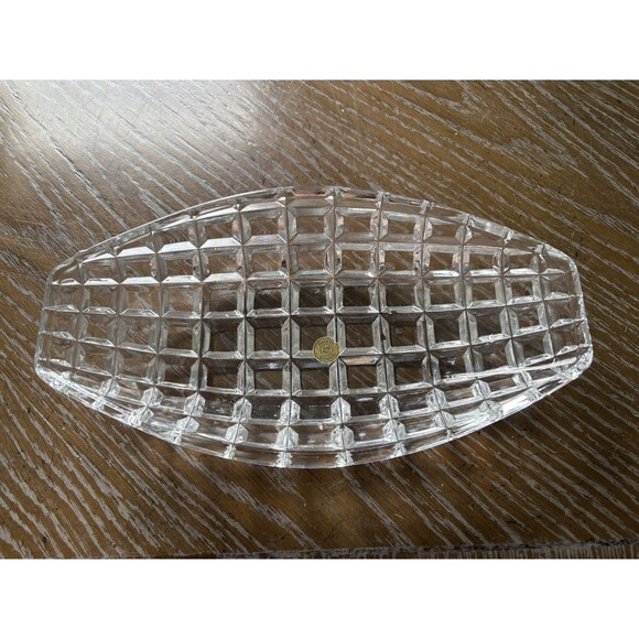 Slovakian Heavy 24% Lead Crystal Mid Century Modern Serving Dish Cut Glass - Picture 1 of 5